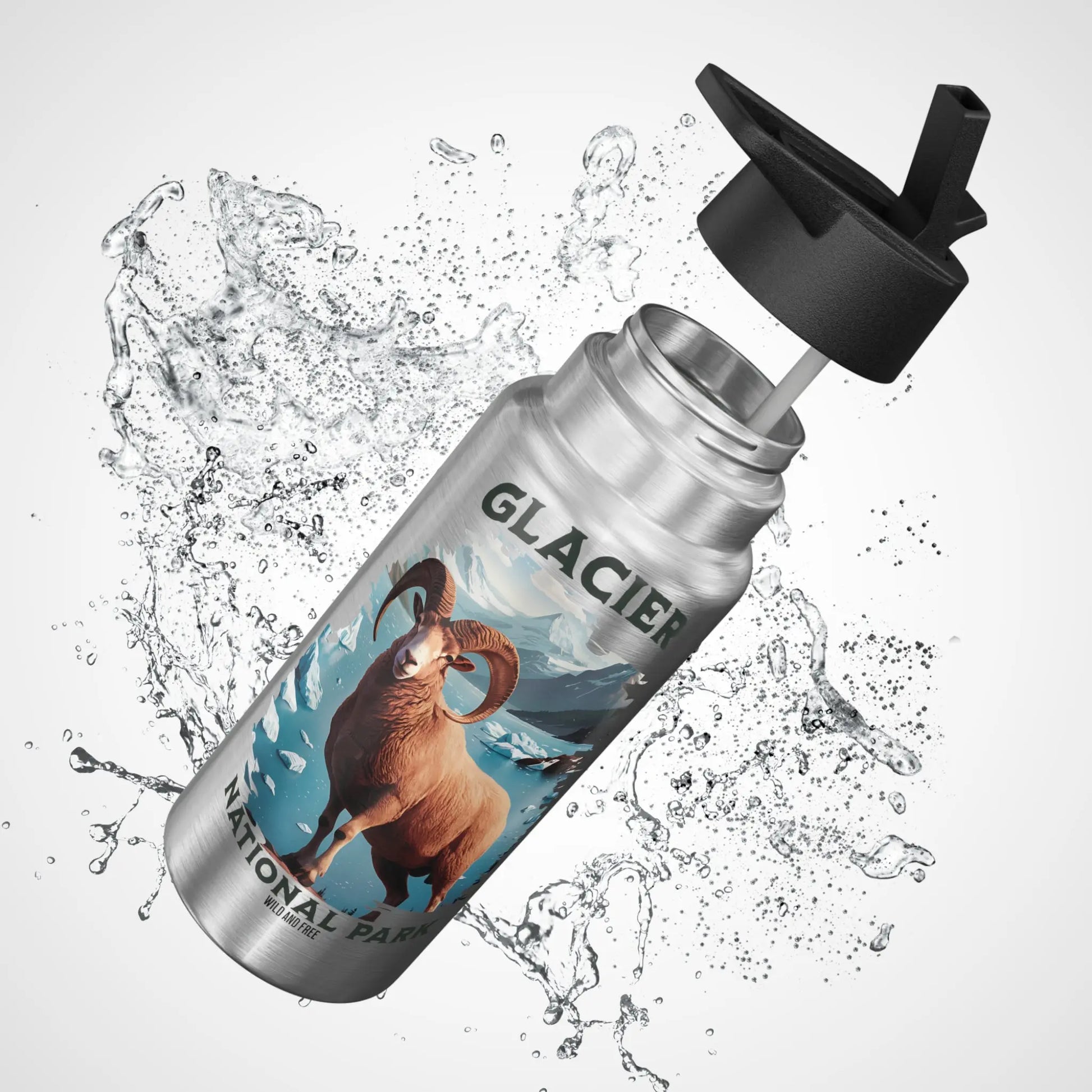 Glacier National Park Insulated Water Bottle Tumbler 32oz Big Horned Sheep Mug Printify