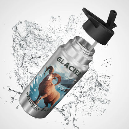 Glacier National Park Insulated Water Bottle Tumbler 32oz Big Horned Sheep Mug Printify