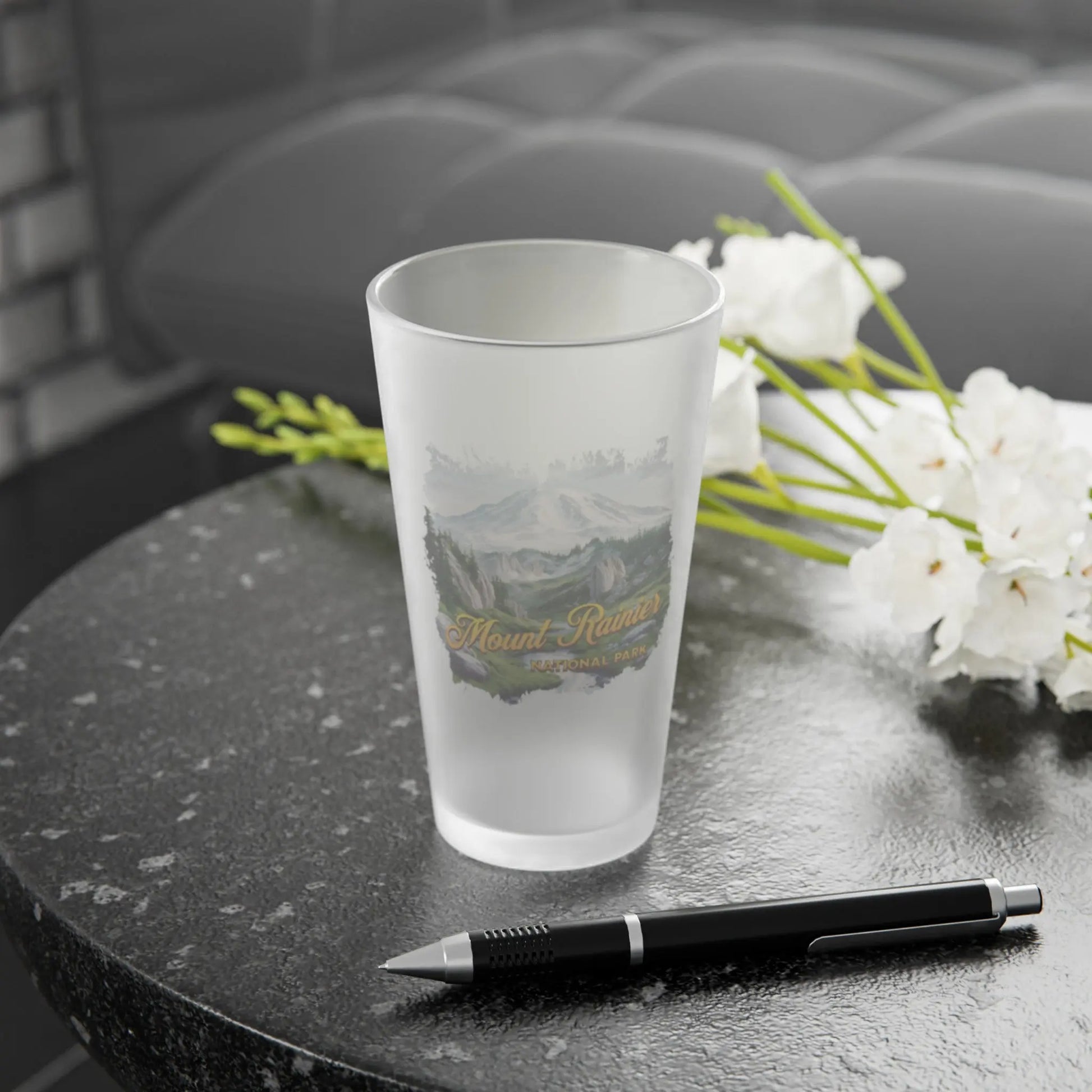 Mount Rainier National Park Frosted Pint Glass, 16oz Mug Printify