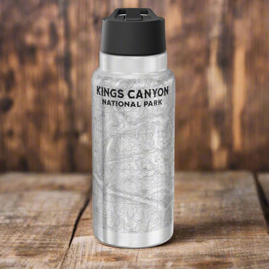 Kings Canyon National Park Topographic Water Bottle Tumbler Mug Printify Silver 32oz