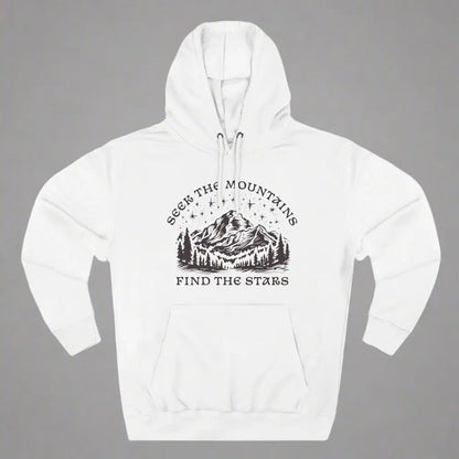 Seek The Mountains Find The Stars Outdoor Mountain Unisex Fit Fleece Hoodie Hoodie Printify S White