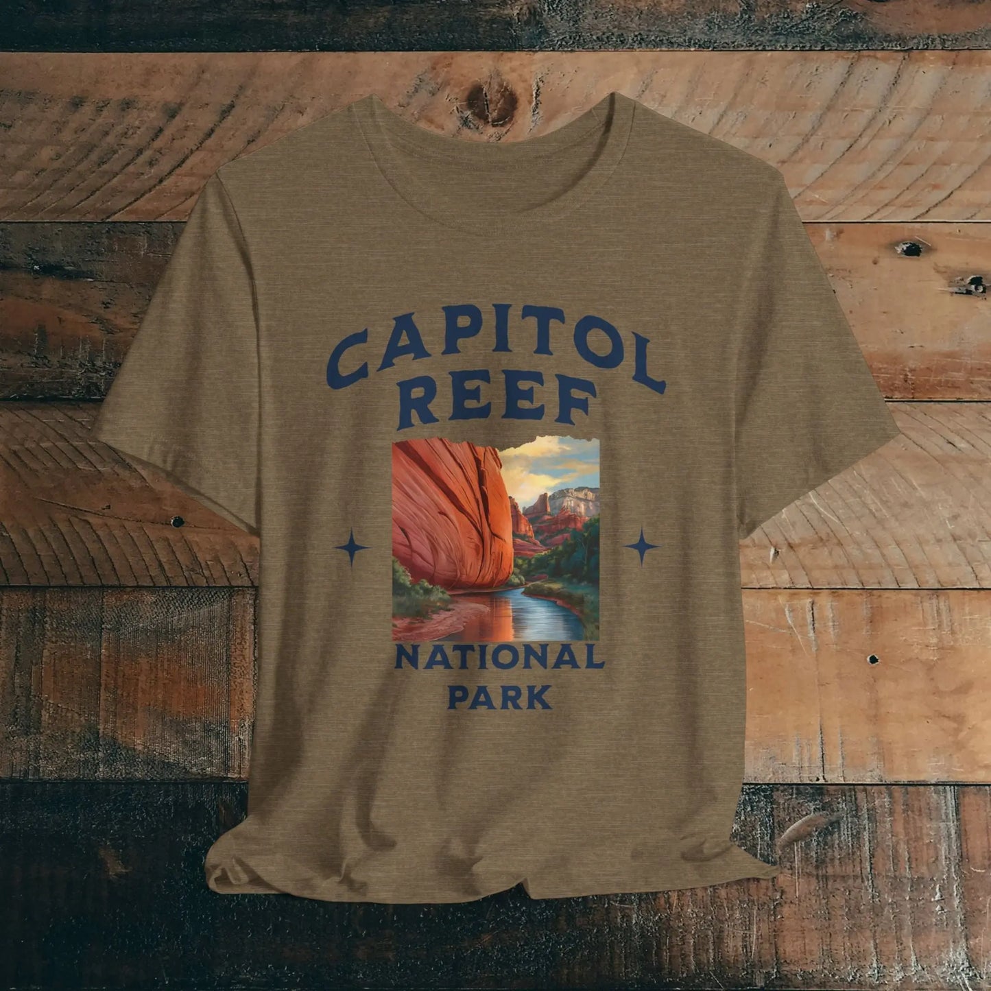 Capitol Reef National Park Unisex Fit Soft Tee River Red Rock T-Shirt T-Shirt Printify Heather Olive XS