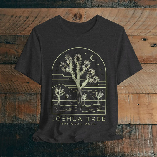 Joshua Tree National Park Desert Line Art Unisex Fit Soft T-Shirt T-Shirt Printify Dark Grey Heather S
