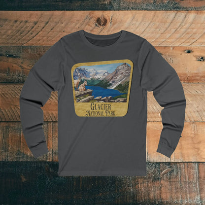 Glacier National Park Unisex Fit Long Sleeve T-Shirt Mountain View Wood Sign Long-sleeve Printify S Asphalt