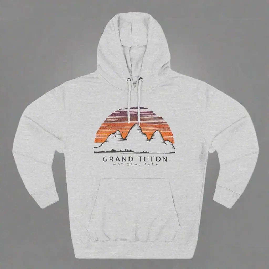 Grand Teton National Park Unisex Fit Fleece Hoodie Colorful Skyline Hoodie Printify S Heather Grey