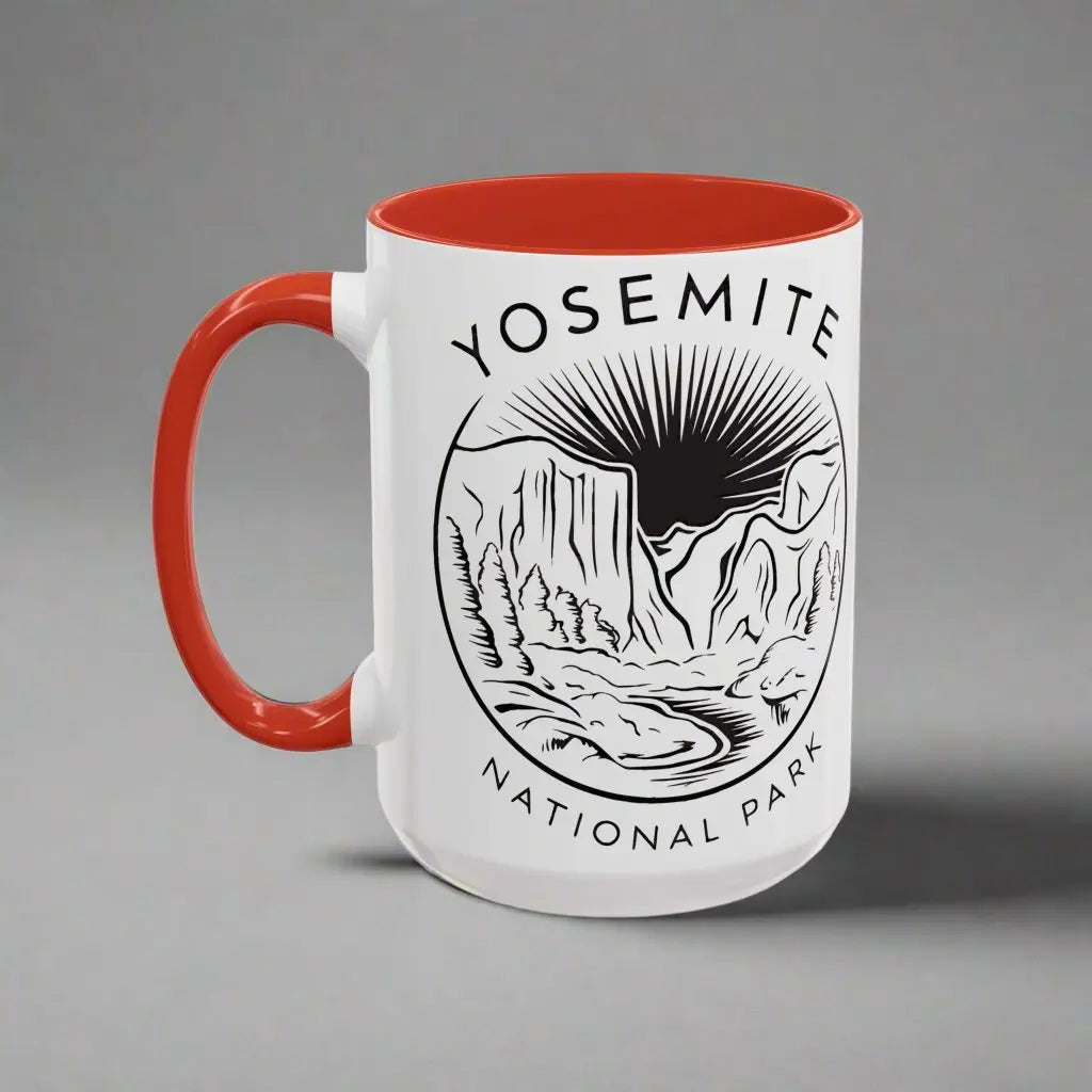 Yosemite National Park Line Art Accent Coffee Mug Mug Printify 15oz Red