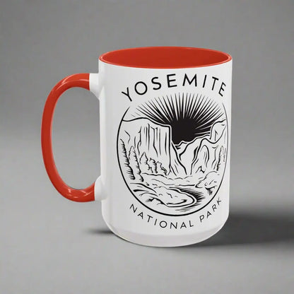 Yosemite National Park Line Art Accent Coffee Mug Mug Printify 15oz Red