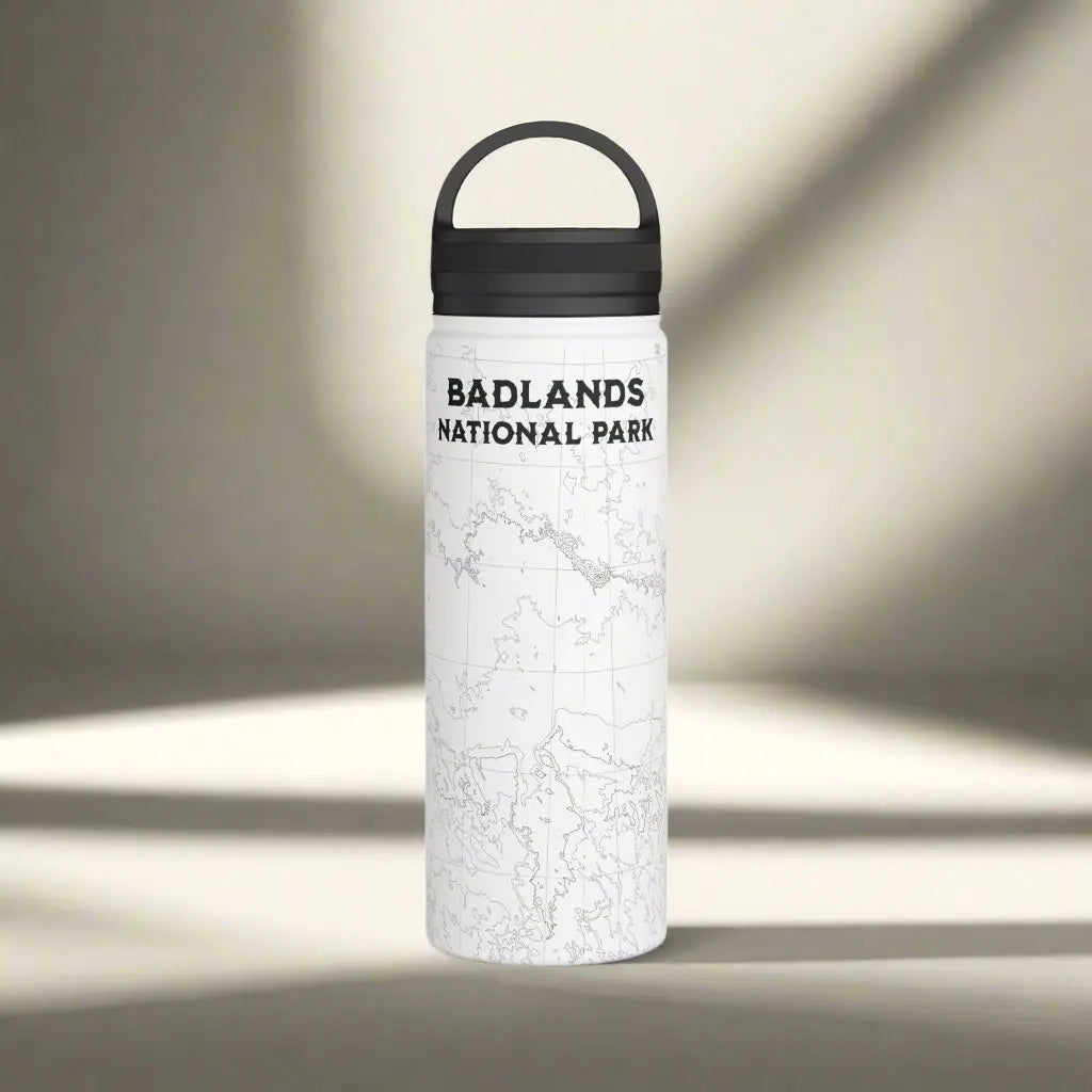Badlands National Park Topographic Stainless Steel Water Bottle Handle Lid South Dakota Mug Printify White 18oz