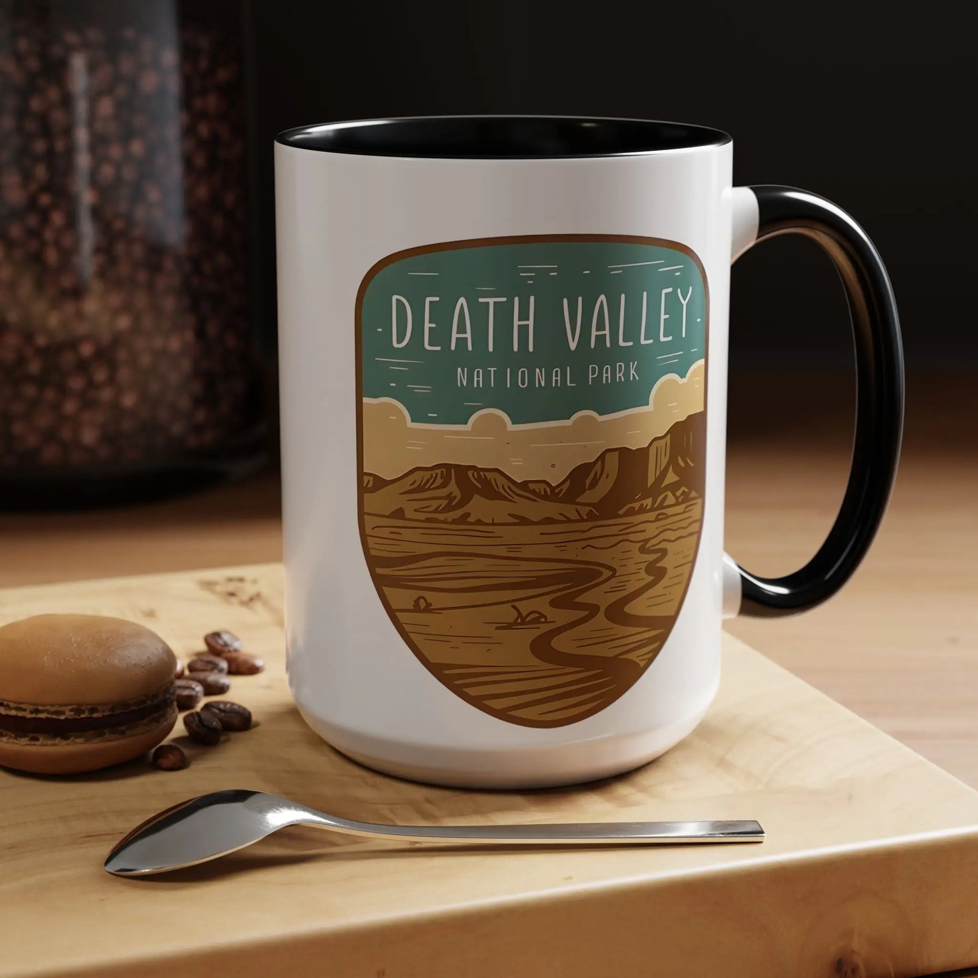 Death Valley National Park Coffee Mug 11oz 15oz Desert Shield Graphic Blue Black Pink Red Mug Printify