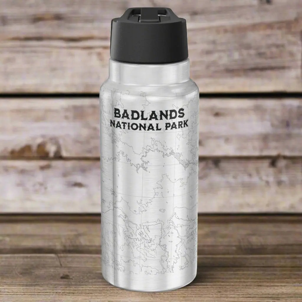Badlands National Park Topographic Insulated Water Bottle Tumbler 32oz water bottle Printify Silver 32oz
