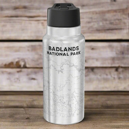 Badlands National Park Topographic Insulated Water Bottle Tumbler 32oz water bottle Printify Silver 32oz