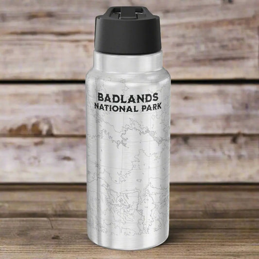 Badlands National Park Topographic Insulated Water Bottle Tumbler 32oz water bottle Printify Silver 32oz