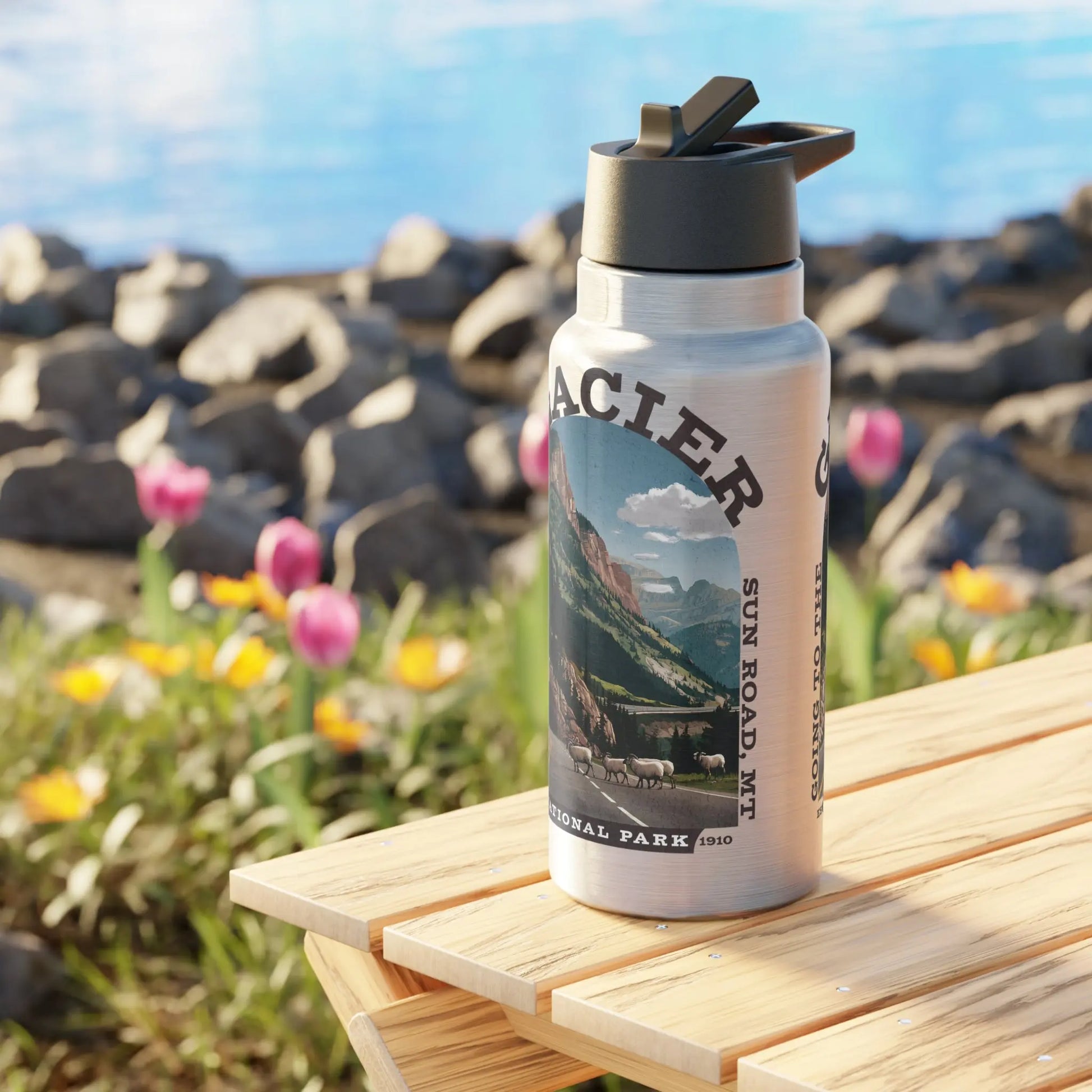Glacier National Park Insulated Water Bottle Tumbler 32oz Going to the Sun Mug Printify
