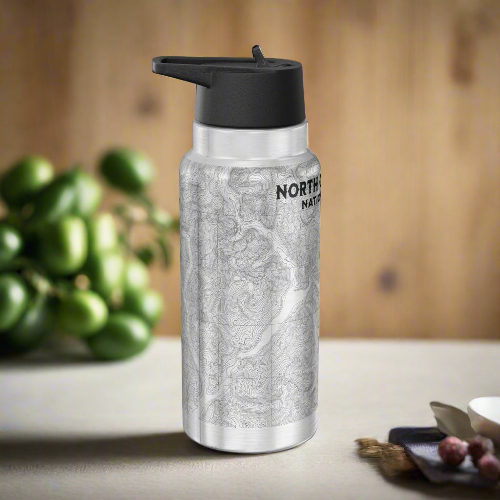 North Cascades National Park Topographic Insulated Water Bottle Tumbler 32oz water bottle Printify