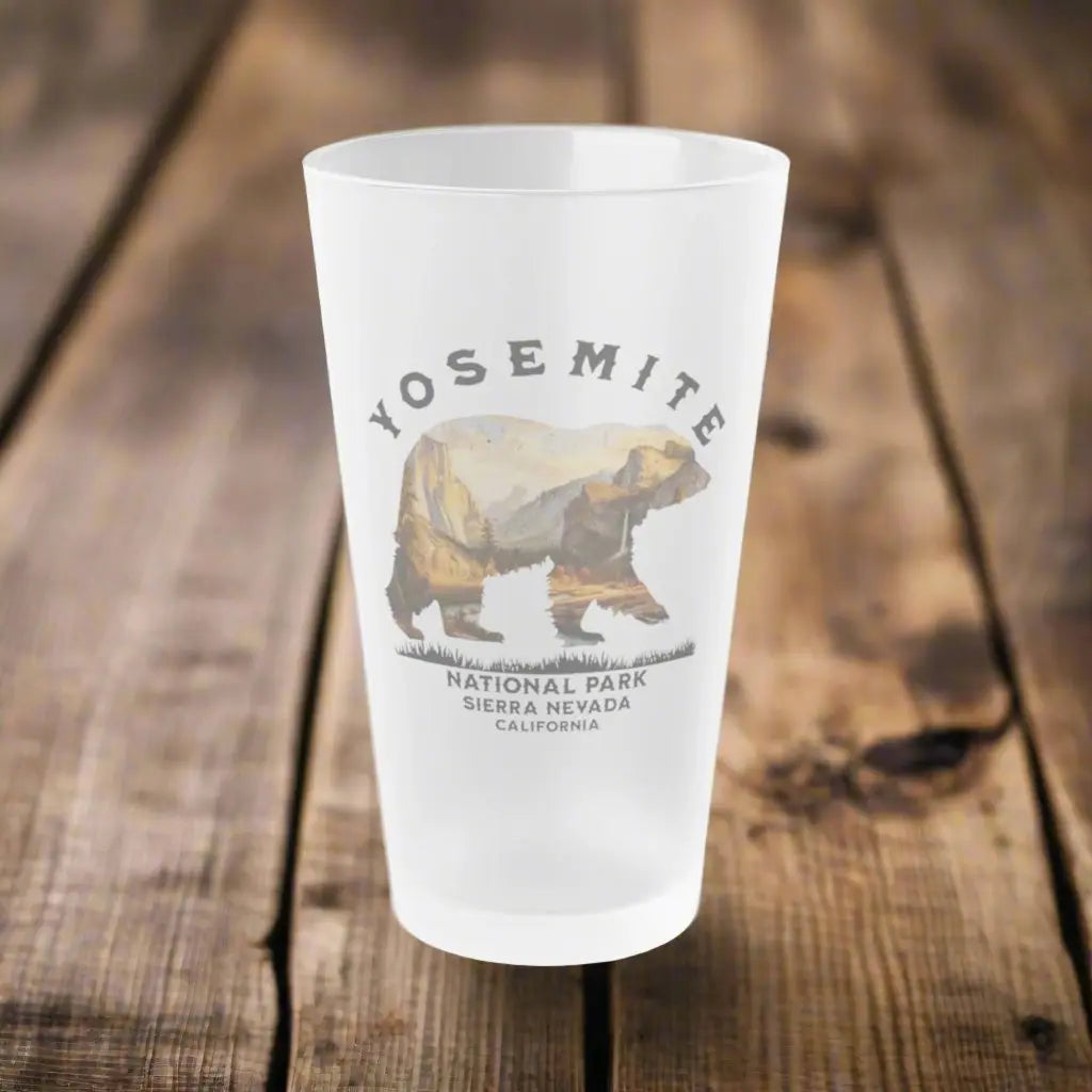 Yosemite National Park Valley Bear Frosted Pint Glass 16oz Sierra Nevada Drinkware Printify 16oz Frosted