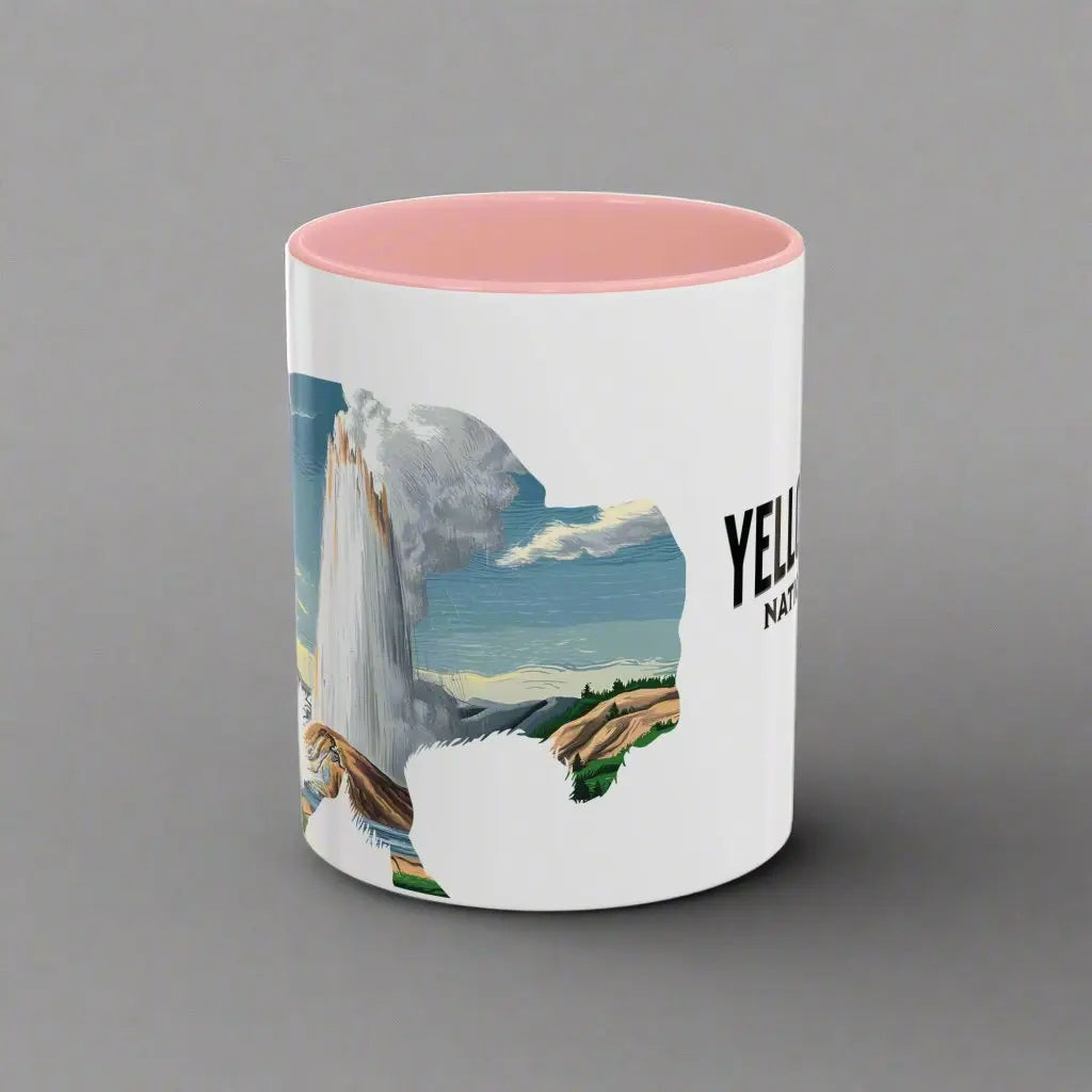 Yellowstone National Park Buffalo old Faithful Geyser Accent Coffee Mug 11oz 15oz Blue Black Pink Red Mug Printify 11oz Pink