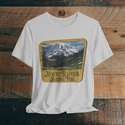 Mount Rainier National Park Unisex Fit Short Sleeve T-Shirt Wood Sign T-Shirt Printify Solid Athletic Grey XS