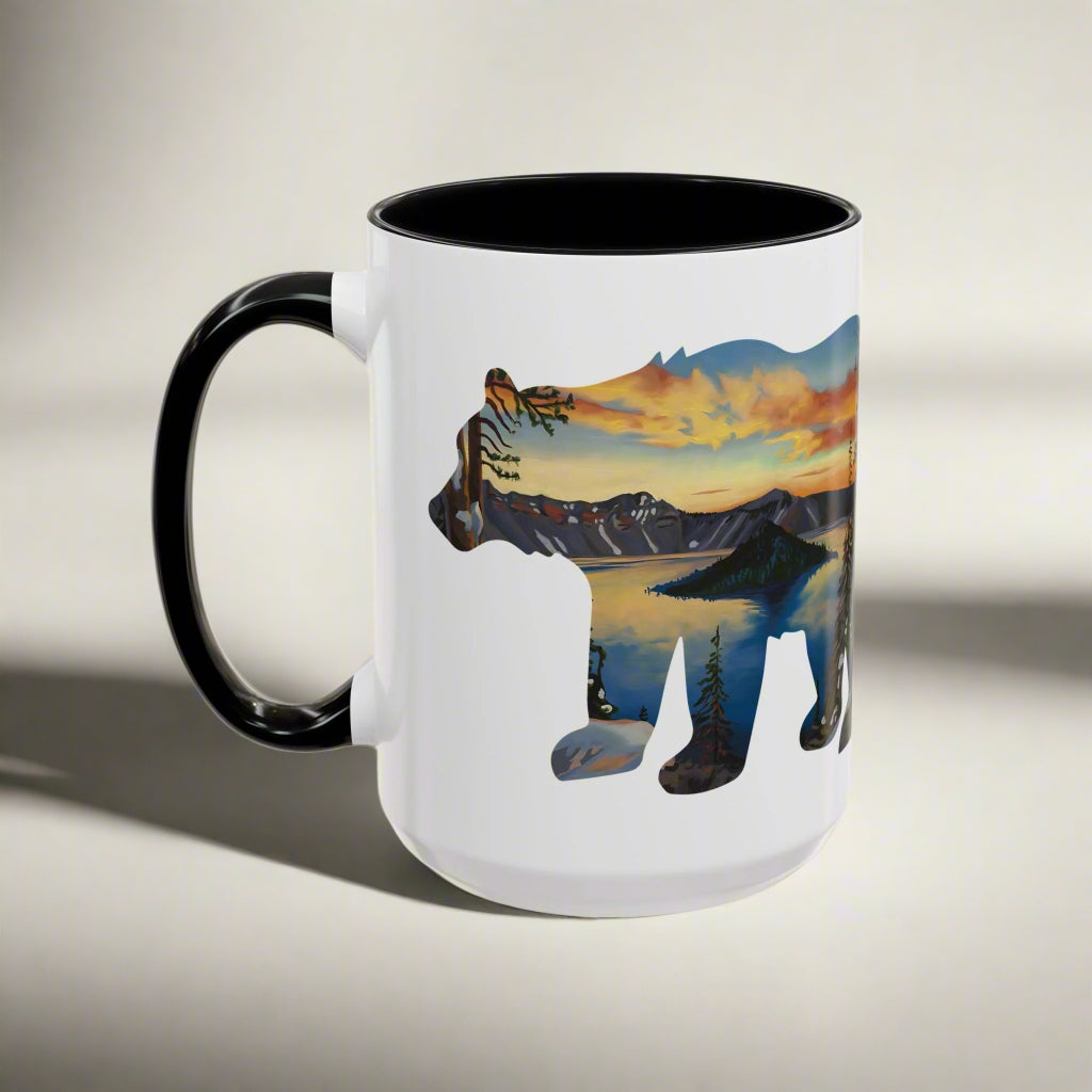 Crater Lake Bear Colored Mug Mug Printify 15oz Black