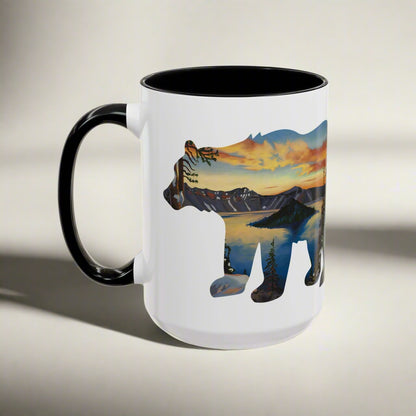 Crater Lake Bear Colored Mug Mug Printify 15oz Black