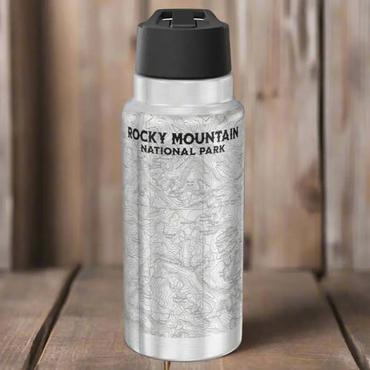 Rocky Mountain National Park Topographic Insulated Water Bottle Tumbler 32oz Mug Printify Silver 32oz