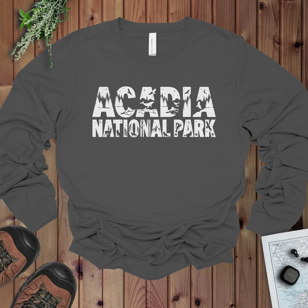 Acadia Lighthouse National Park Topo Long Sleeve T-Shirt in Asphalt