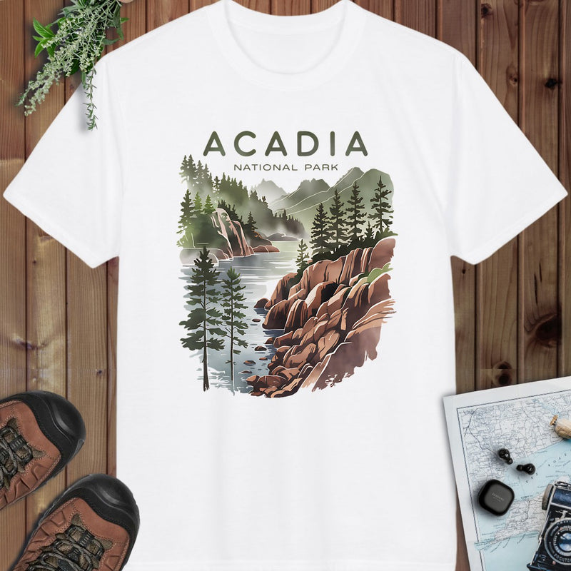 Acadia National Park Coastal Art Performance T-Shirt in White