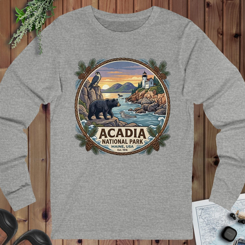 Acadia National Park Emblem Long Sleeve T-Shirt in Athletic Heather