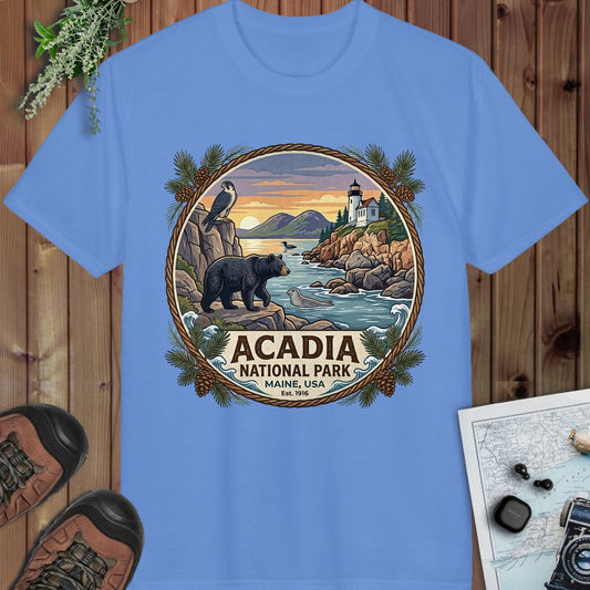 Acadia National Park Emblem Performance T-Shirt in Carolina Blue