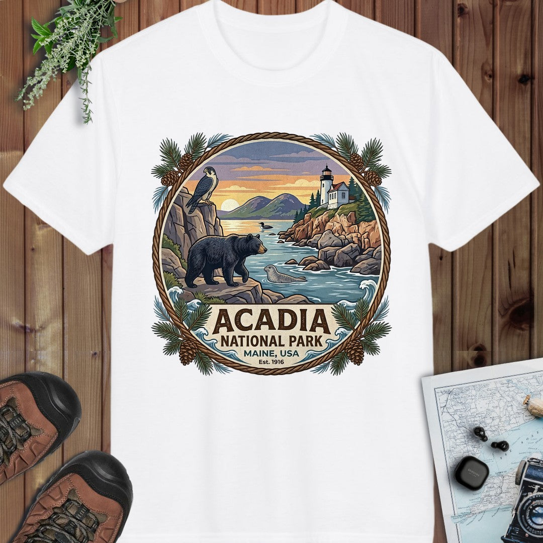 Acadia National Park Emblem Performance T-Shirt in White