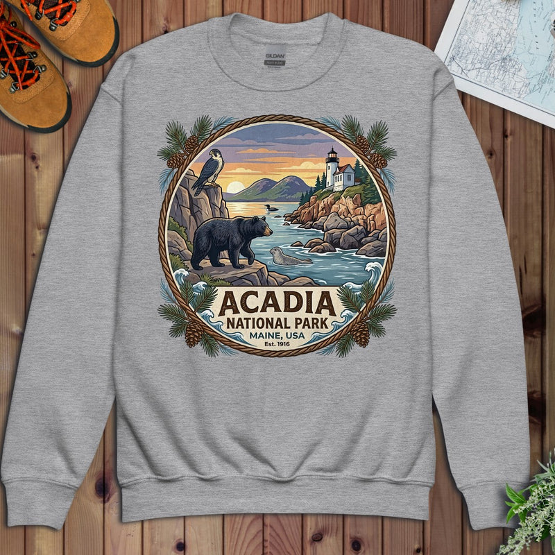 Acadia National Park Emblem Youth Sweatshirt in Athletic Heather