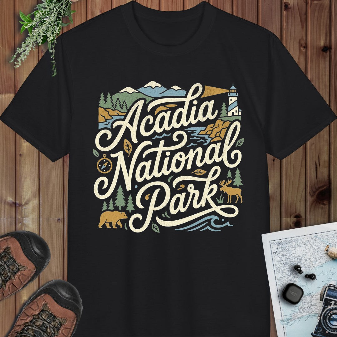 Acadia National Park Graphic T Shirt Navy Performance T-Shirt in Black