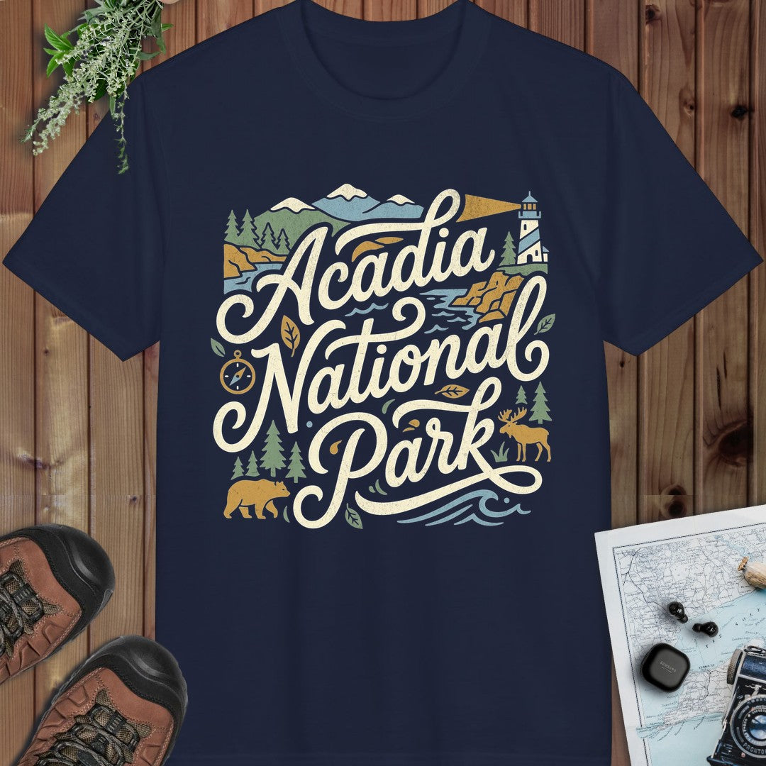Acadia National Park Graphic T Shirt Navy Performance T-Shirt in Navy