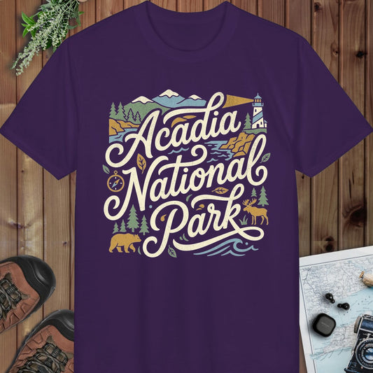 Acadia National Park Graphic T Shirt Navy Performance T-Shirt in Purple
