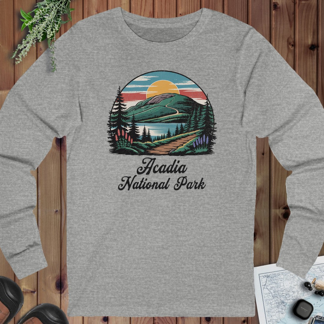 Acadia National Park Hiking Long Sleeve T-Shirt in Athletic Heather