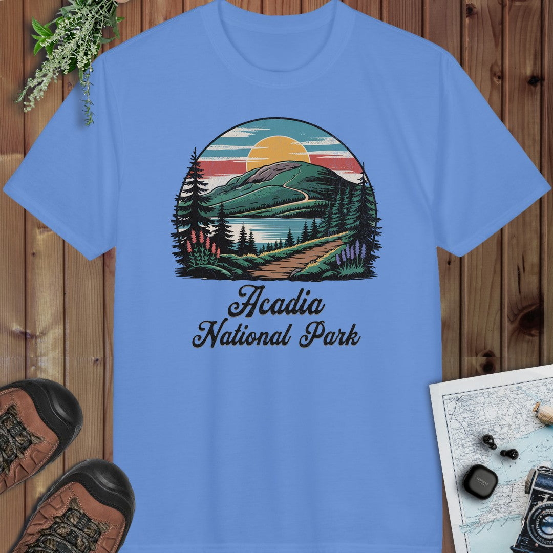 Acadia National Park Hiking Performance T-Shirt in Carolina Blue