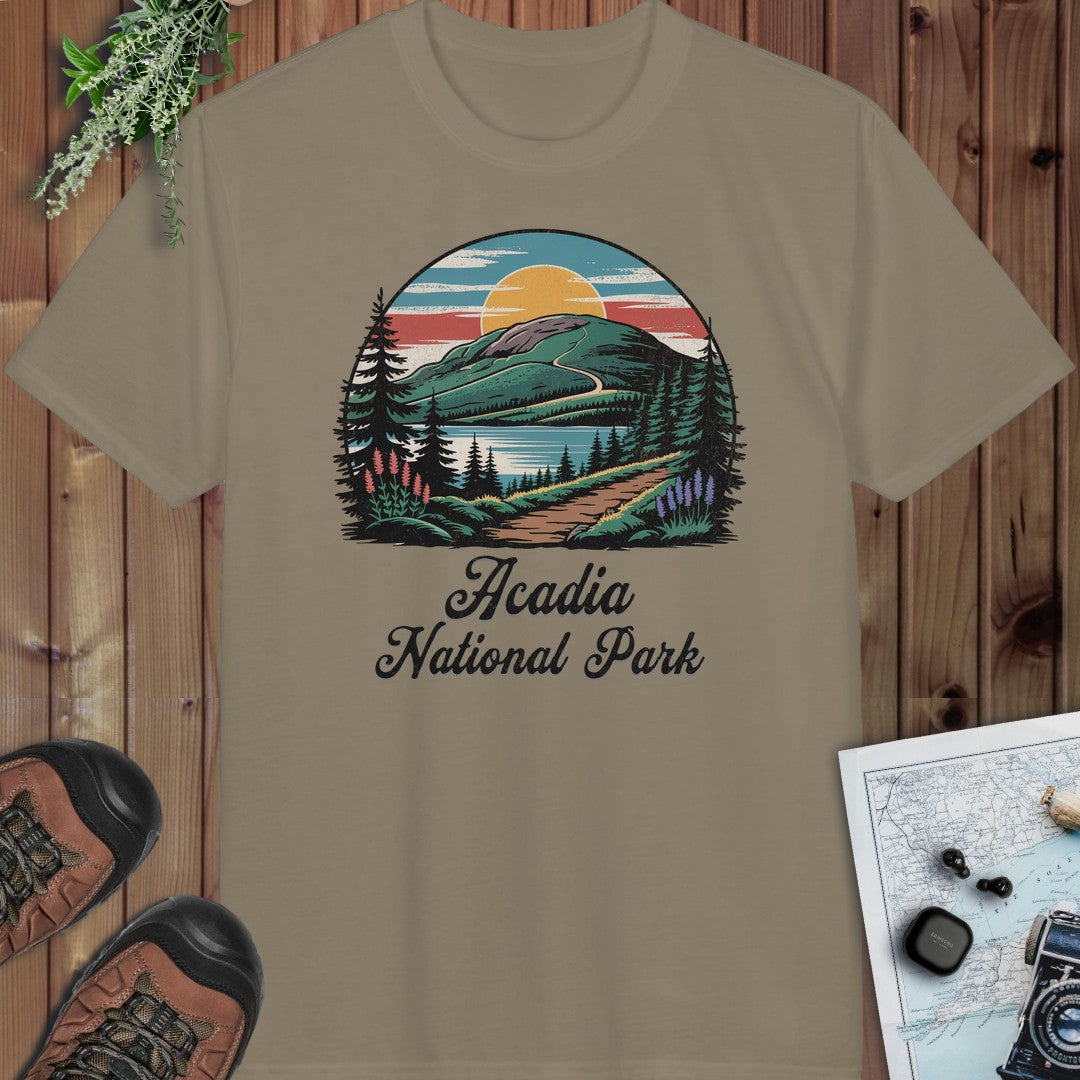 Acadia National Park Hiking Performance T-Shirt in Prairie Dust