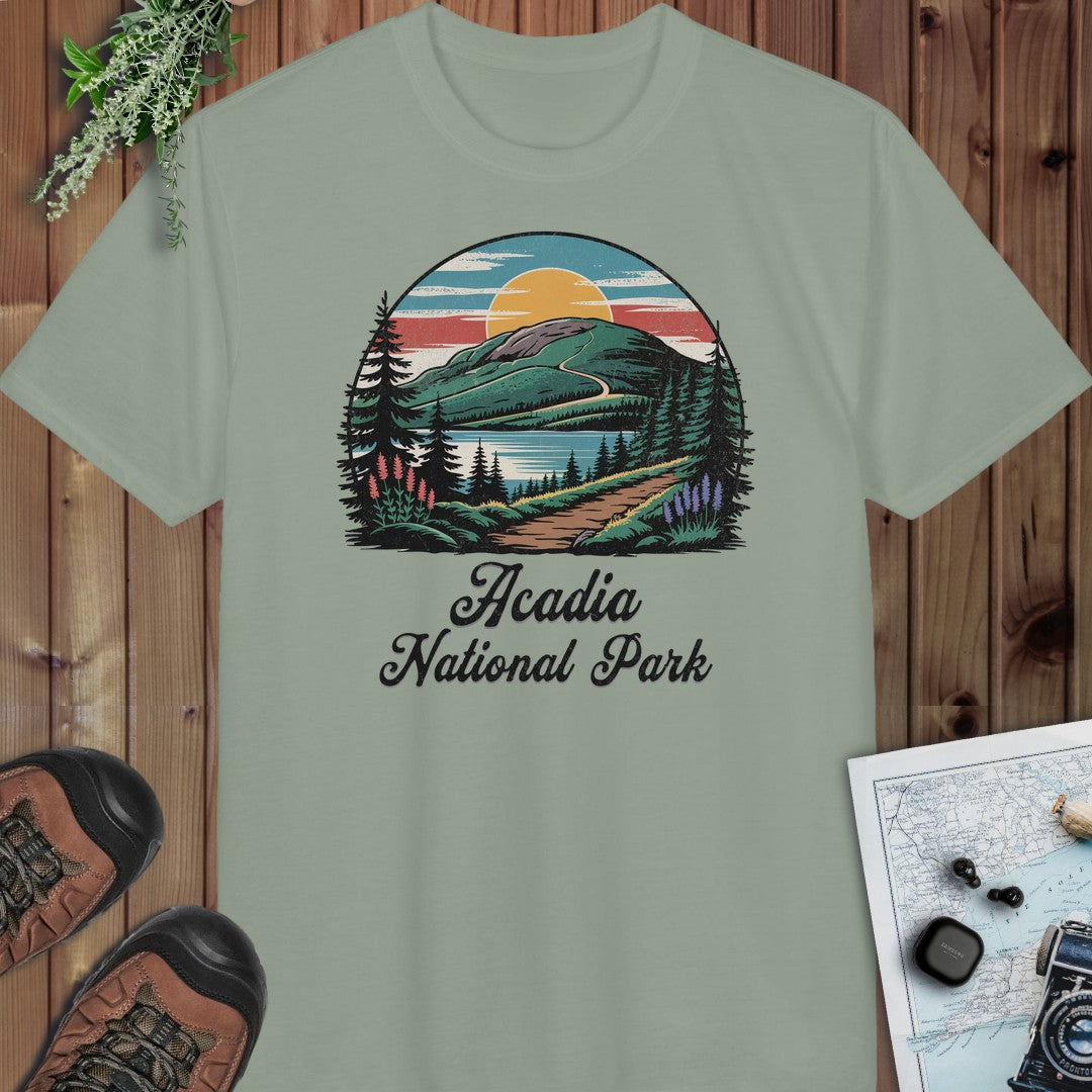 Acadia National Park Hiking Performance T-Shirt in Sage