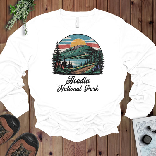 Acadia National Park Hiking Long Sleeve T-Shirt in White