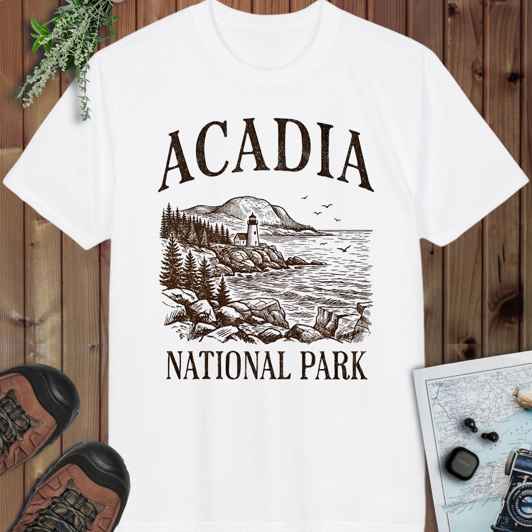 Acadia National Park Rustic Graphic T Shirt Performance T-Shirt in White
