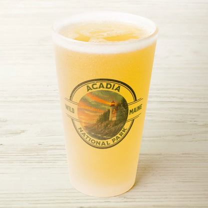 Acadia National Park Frosted Pint Coastal Lighthouse Stamp Drinkware Park Service Apparel