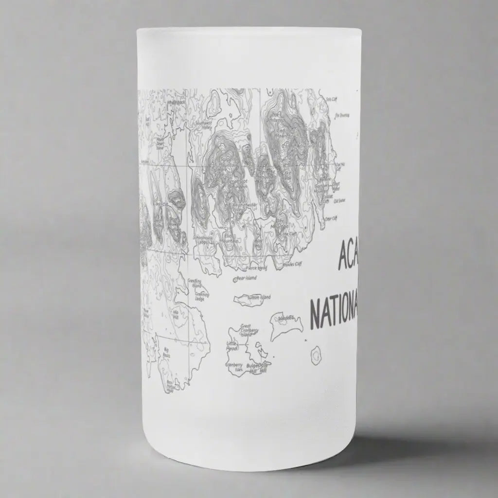 Acadia National Park Topographic Frosted Topographic Pint Glass Drinkware teelaunch