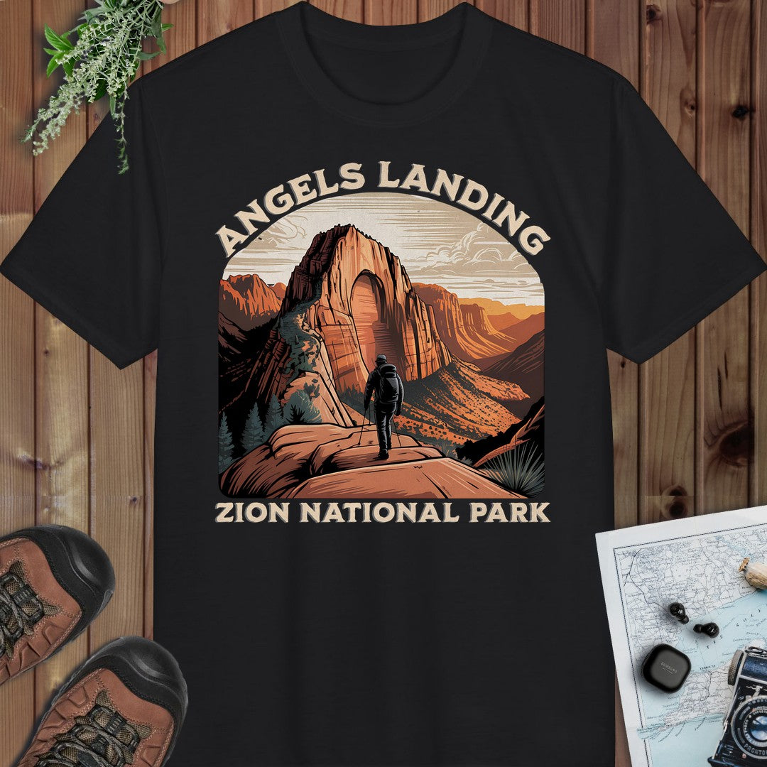 Angels Landing Zion National Park Performance T-Shirt in Black