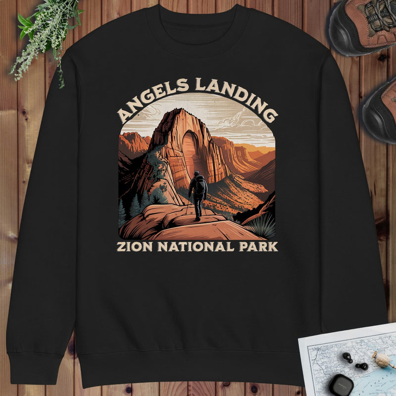 Angels Landing Zion National Park Crewneck Sweatshirt in Black