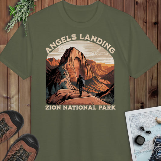 Angels Landing Zion National Park Performance T-Shirt in Military Green
