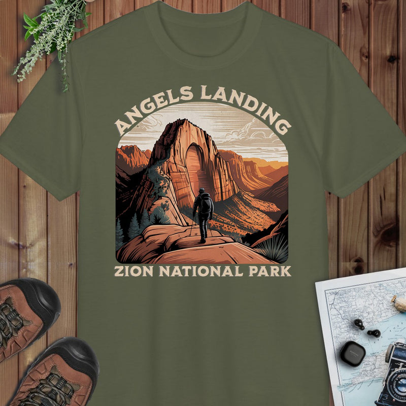 Angels Landing Zion National Park Performance T-Shirt in Military Green