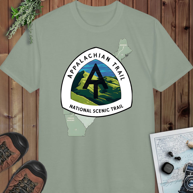 Appalachian Trail    Logo Emblem Mountain Camp Hike Performance T-Shirt in Sage