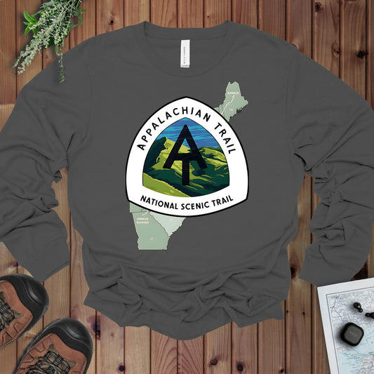Appalachian Trail Logo Emblem Mountain Camp Hike Long Sleeve T-Shirt in Asphalt