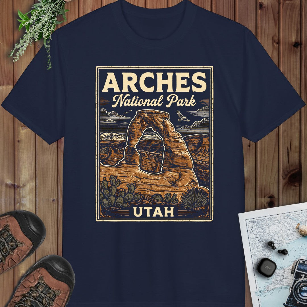 Arches National Park Poster Graphic T Shirt Performance T-Shirt in Navy