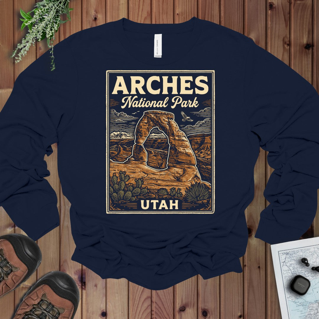 Arches National Park Poster Graphic T Shirt Long Sleeve T-Shirt in Navy
