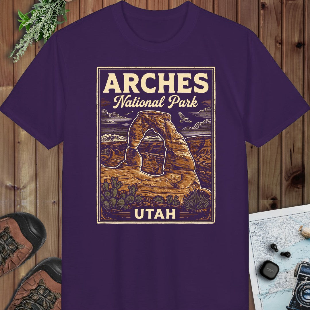 Arches National Park Poster Graphic T Shirt Performance T-Shirt in Purple